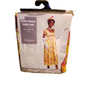 Regency Romance Parade Gown Bridgerton Cosplay Costume Yellow Floral L/XL 10-12